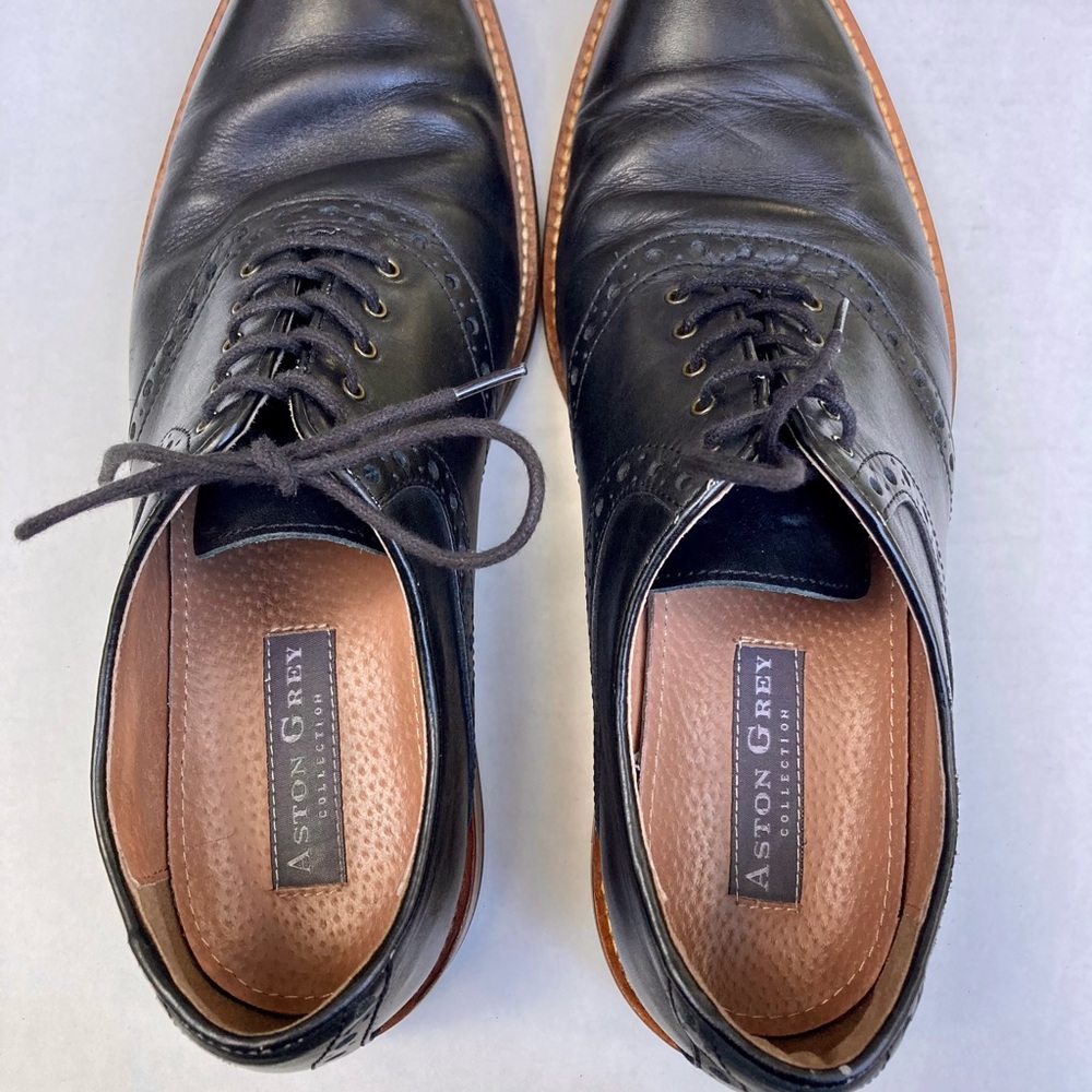 ASTON GREY Mens Black Leather Oxford Shoes Size 8.5 - Picture 8 of 11
